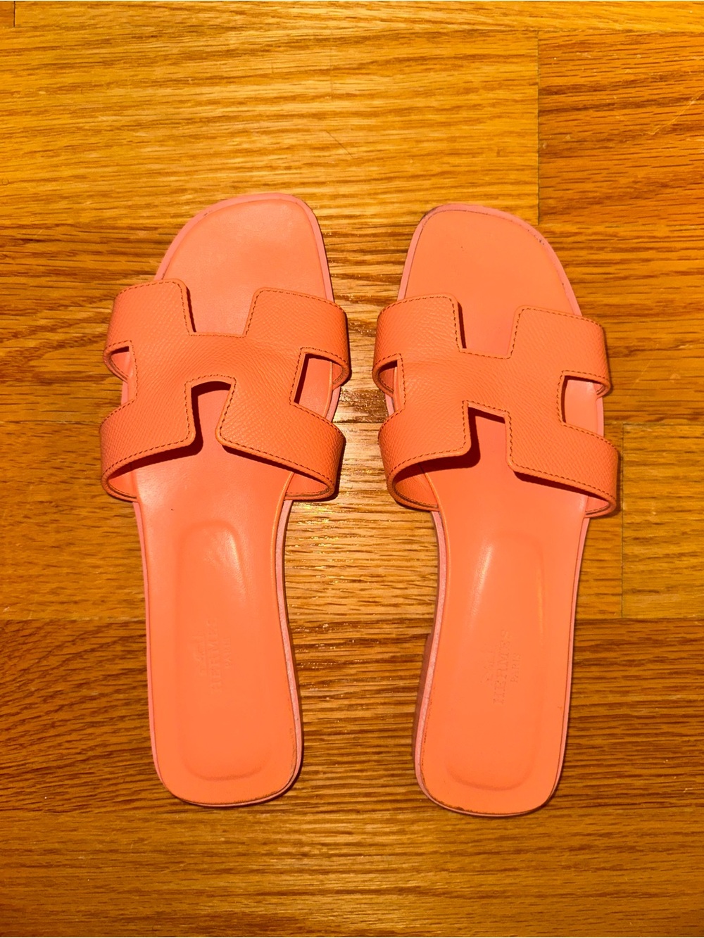 Hermes Coral Orange Slide Sandals